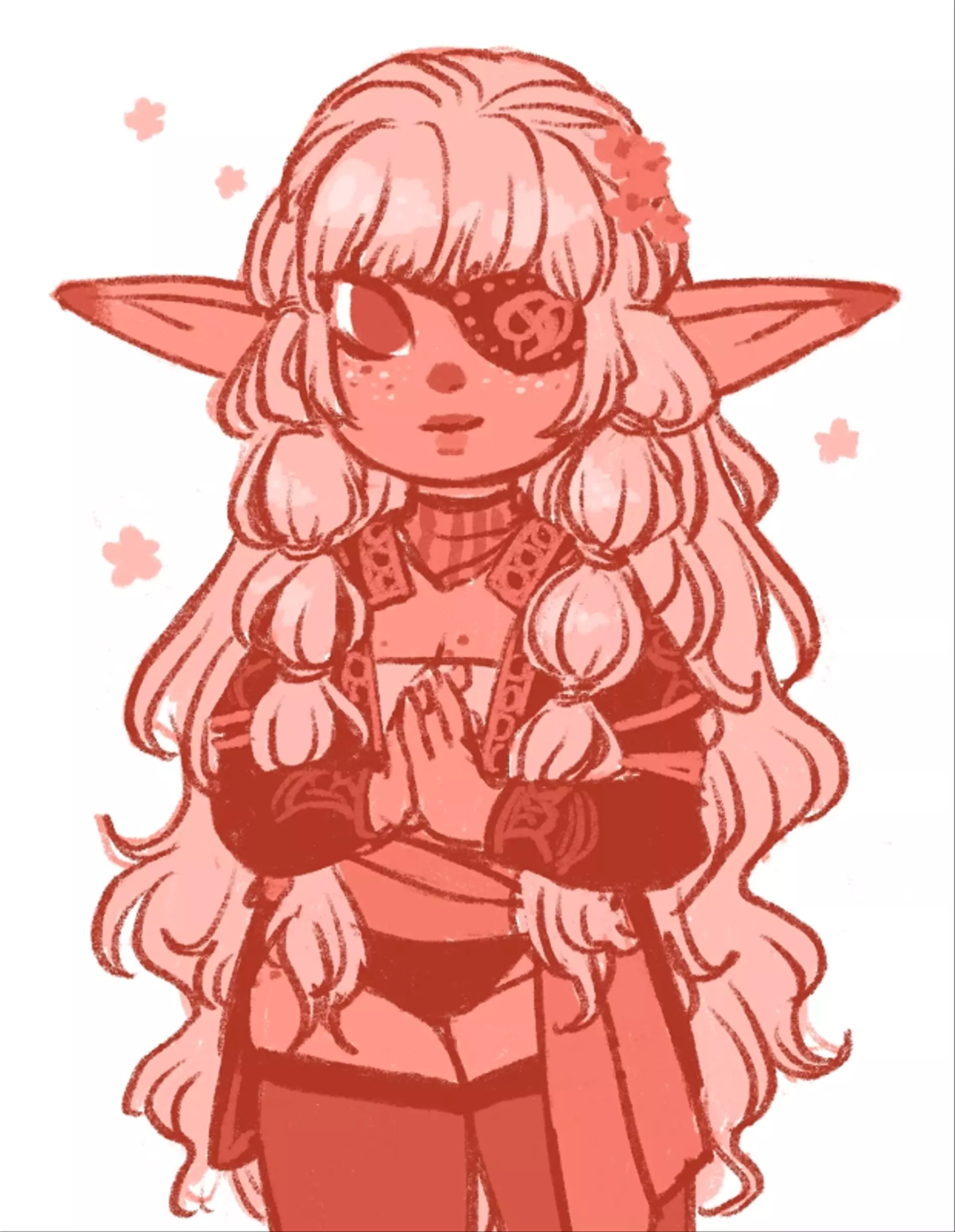 
            A pink-haired lalafell (Rorozi, she/her) from FFXIV. She is staring happily at the viewer with her hands
            pressed together.
        